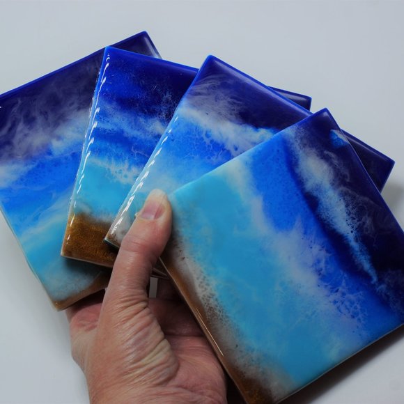 NWOT Ocean Wave Coaster Set, Ceramic Coasters